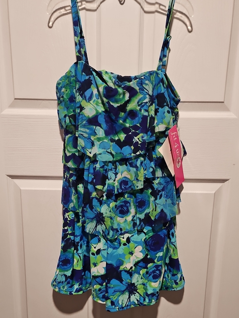 Floral Ruffle One-Piece Romper Style Swimsuit in Blue & Green